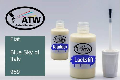 Fiat, Blue Sky of Italy, 959: 20ml Lackstift + 20ml Klarlack - Set, von ATW Autoteile West.